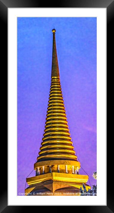 Sunset Stupa Tower Old Temple Grand Palace Bangkok Framed Mounted Print by William Perry