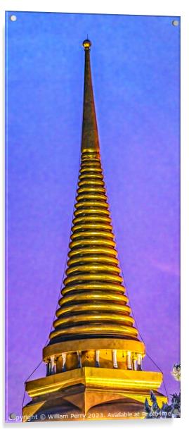 Sunset Stupa Tower Old Temple Grand Palace Bangkok Acrylic by William Perry