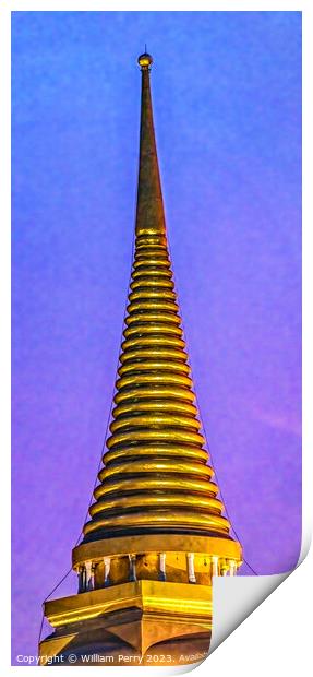 Sunset Stupa Tower Old Temple Grand Palace Bangkok Print by William Perry