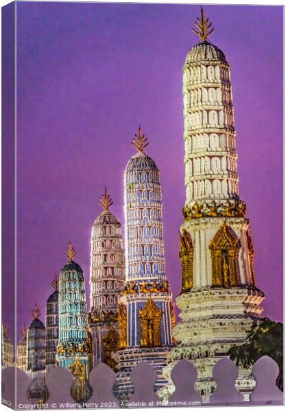 Sunset Prangs Towers Old Temple Grand Palace Bangk Canvas Print by William Perry