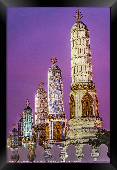 Sunset Prangs Towers Old Temple Grand Palace Bangk Framed Print by William Perry