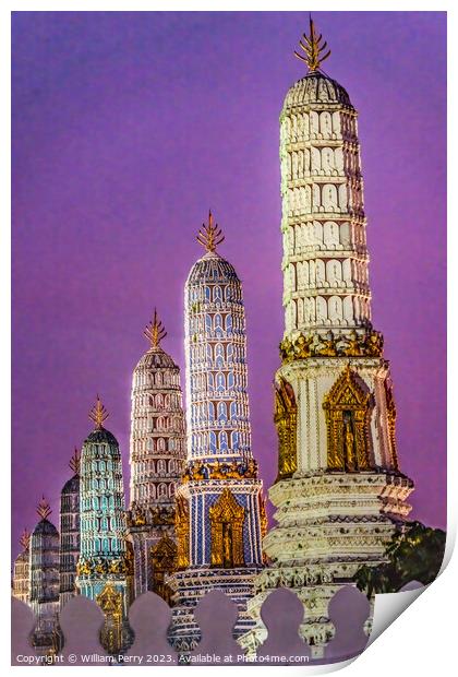 Sunset Prangs Towers Old Temple Grand Palace Bangk Print by William Perry