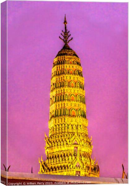 Sunset Prang Tower Old Temple Grand Palace Bangkok Canvas Print by William Perry