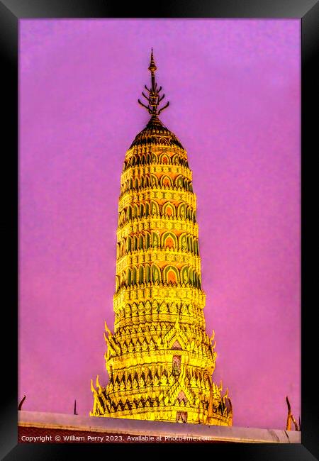 Sunset Prang Tower Old Temple Grand Palace Bangkok Framed Print by William Perry