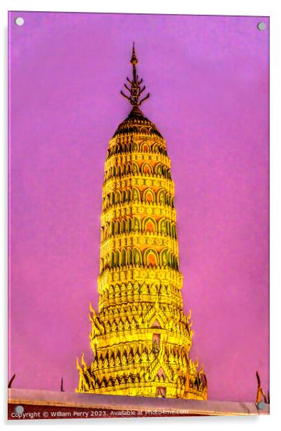 Sunset Prang Tower Old Temple Grand Palace Bangkok Acrylic by William Perry