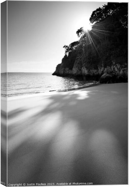 Barafundle Bay, Pembrokeshire, in black and white Canvas Print by Justin Foulkes