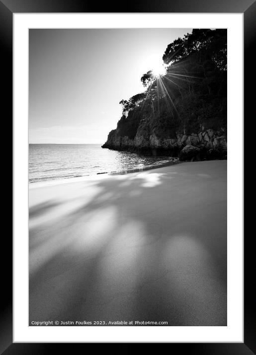 Barafundle Bay, Pembrokeshire, in black and white Framed Mounted Print by Justin Foulkes