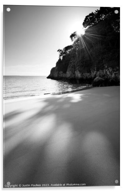 Barafundle Bay, Pembrokeshire, in black and white Acrylic by Justin Foulkes