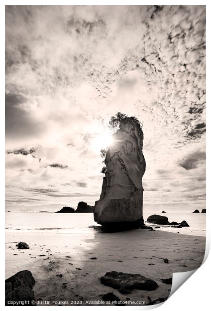 Cathedral Cove, New Zealand, in sepia Print by Justin Foulkes