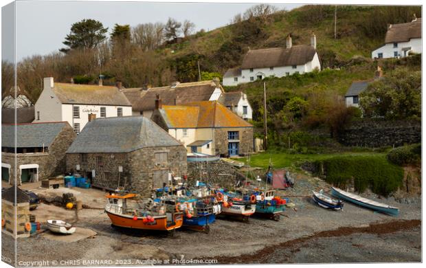 The small harbour at Cadgwith Cove on the Lizard Coast of Cornwall Canvas Print by CHRIS BARNARD