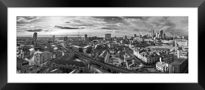Leeds City Black and White Framed Mounted Print by Apollo Aerial Photography