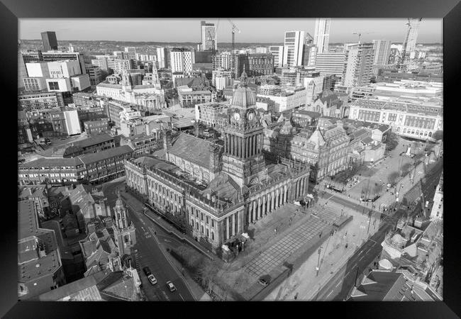 Leeds Town Hall Black and White Framed Print by Apollo Aerial Photography