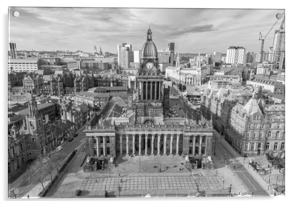 Leeds Town Hall Black and White Acrylic by Apollo Aerial Photography