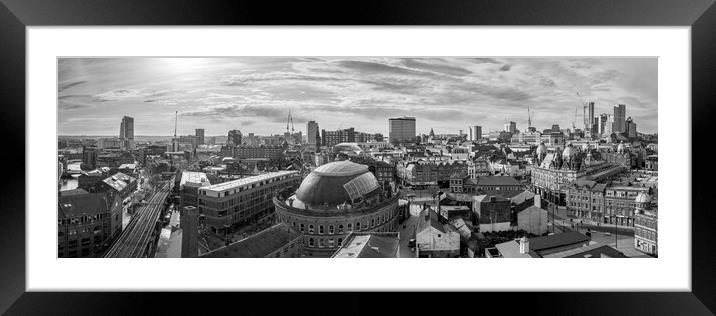 Leeds Panorama Black and White  Framed Mounted Print by Apollo Aerial Photography