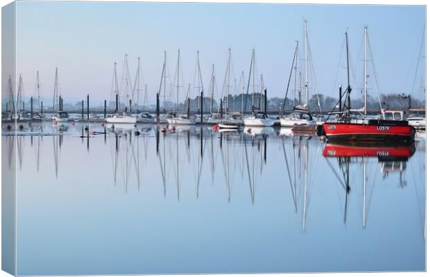 Morning blue reflections over Brightlingsea moorings  Canvas Print by Tony lopez