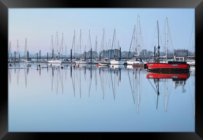 Morning blue reflections over Brightlingsea moorings  Framed Print by Tony lopez