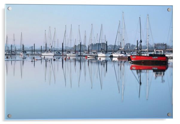 Morning blue reflections over Brightlingsea moorings  Acrylic by Tony lopez