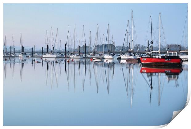 Morning blue reflections over Brightlingsea moorings  Print by Tony lopez