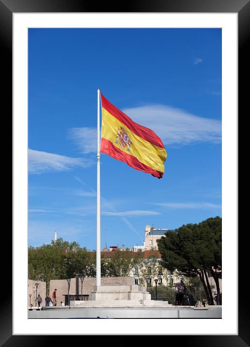 National Flag of Spain at Plaza de Colon in Madrid Framed Mounted Print by Artur Bogacki
