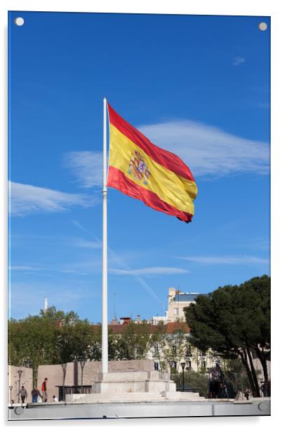 National Flag of Spain at Plaza de Colon in Madrid Acrylic by Artur Bogacki
