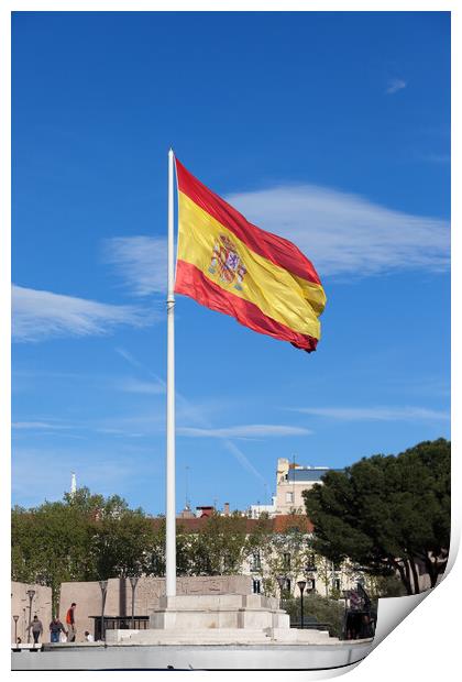 National Flag of Spain at Plaza de Colon in Madrid Print by Artur Bogacki