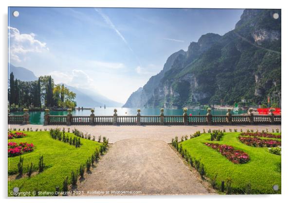 Gardens on the lake Garda. Riva del Garda, Italy Acrylic by Stefano Orazzini