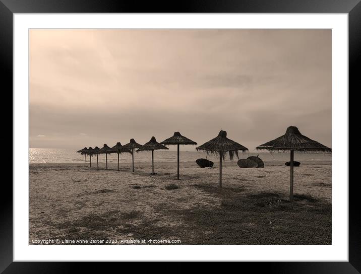 Parasols on Durres Beach, Albania Framed Mounted Print by Elaine Anne Baxter