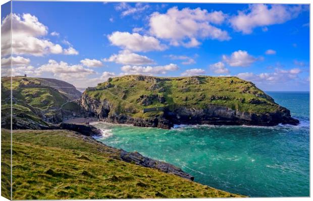 Tintagel Castle and Island Canvas Print by Tracey Turner