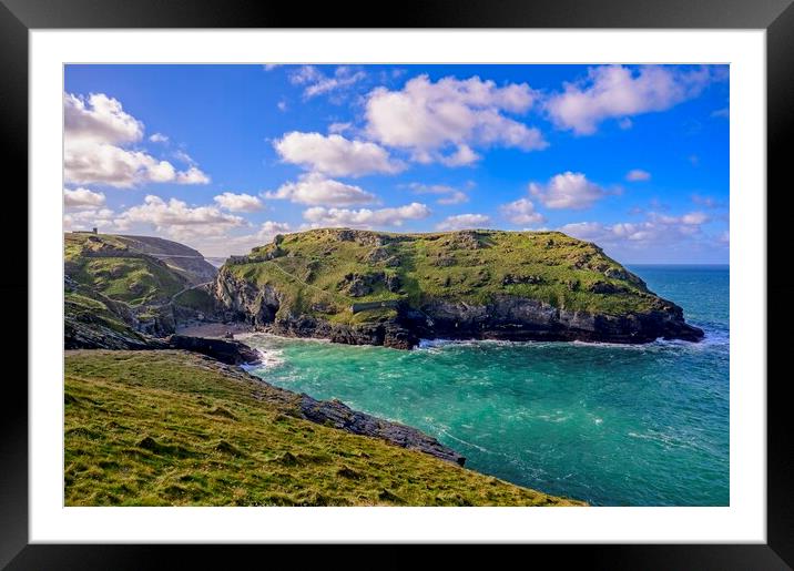 Tintagel Castle and Island Framed Mounted Print by Tracey Turner