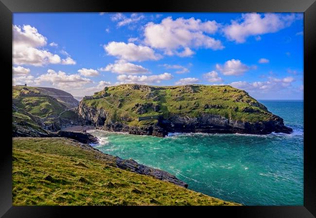 Tintagel Castle and Island Framed Print by Tracey Turner