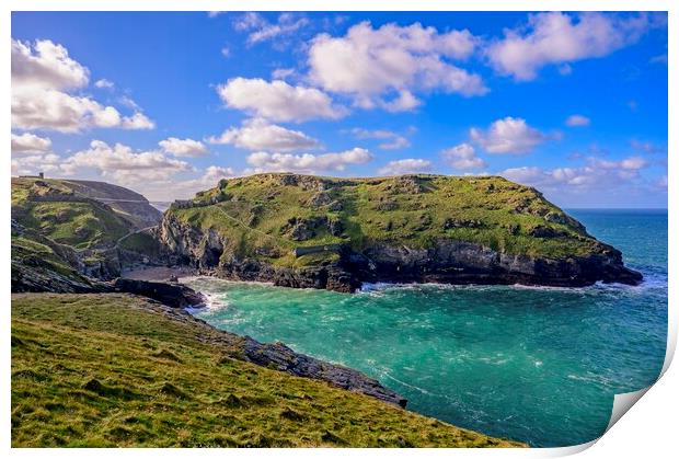 Tintagel Castle and Island Print by Tracey Turner