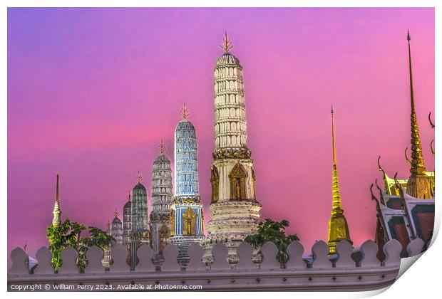 Sunset Prangs Towers Old Temple Grand Palace Bangkok Thailand Print by William Perry
