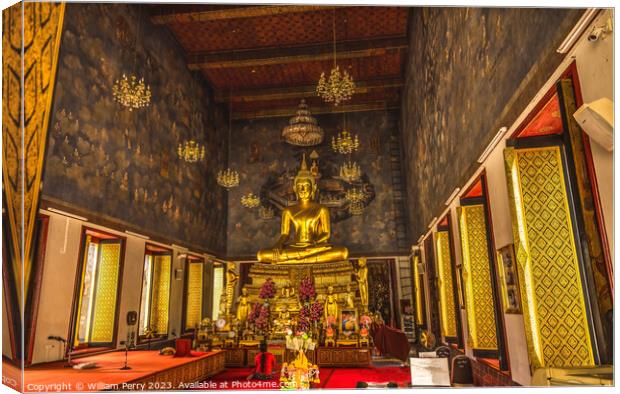 Praying Buddha Main Hall Wat Ratchanaddaram Worawihan Bangkok Canvas Print by William Perry