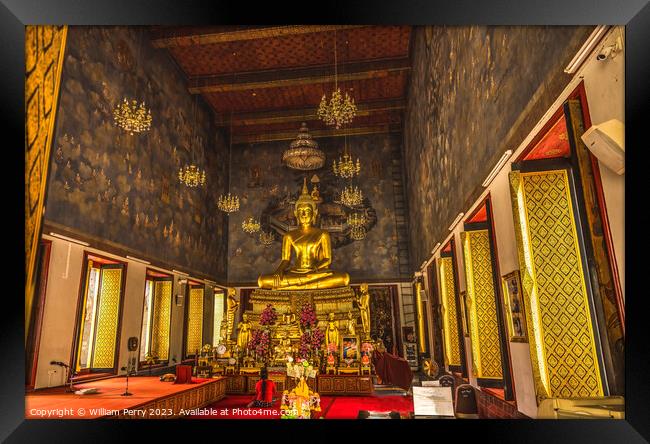 Praying Buddha Main Hall Wat Ratchanaddaram Worawihan Bangkok Framed Print by William Perry