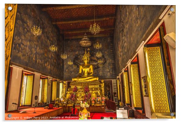 Praying Buddha Main Hall Wat Ratchanaddaram Worawihan Bangkok Acrylic by William Perry