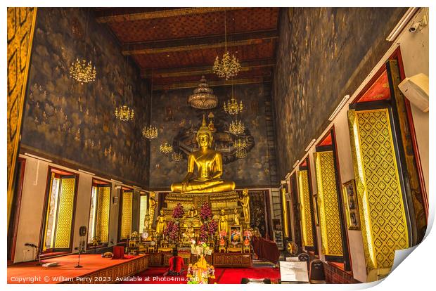 Praying Buddha Main Hall Wat Ratchanaddaram Worawihan Bangkok Print by William Perry