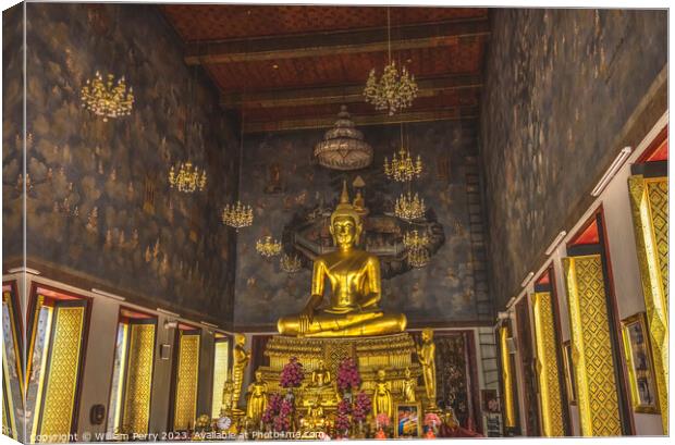 Golden Buddha Main Hall Wat Ratchanaddaram Worawihan Bangkok Tha Canvas Print by William Perry