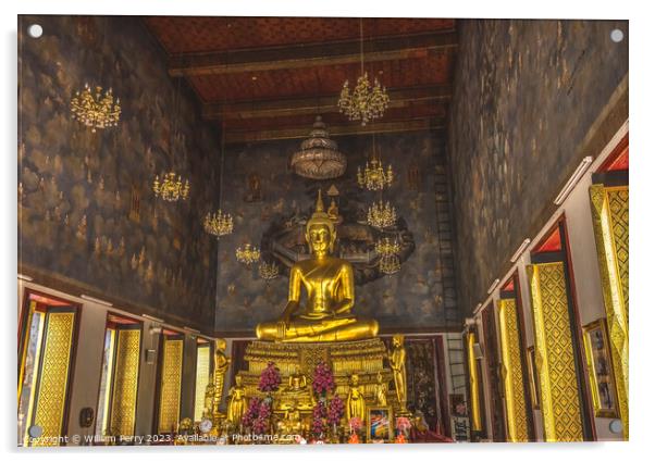 Golden Buddha Main Hall Wat Ratchanaddaram Worawihan Bangkok Tha Acrylic by William Perry