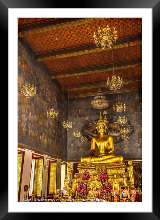 Golden Buddha Main Hall Wat Ratchanaddaram Worawihan Bangkok Tha Framed Mounted Print by William Perry