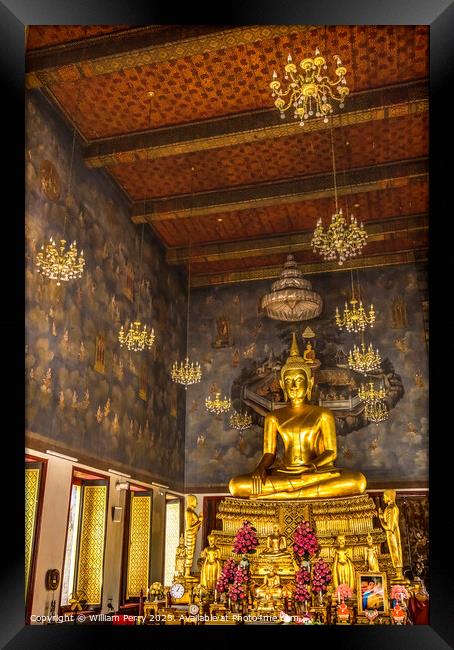 Golden Buddha Main Hall Wat Ratchanaddaram Worawihan Bangkok Tha Framed Print by William Perry