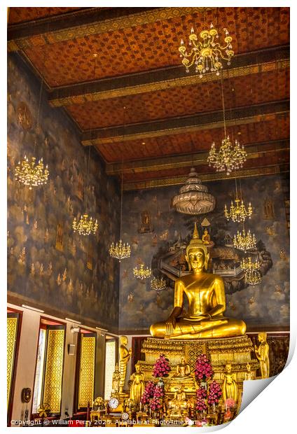 Golden Buddha Main Hall Wat Ratchanaddaram Worawihan Bangkok Tha Print by William Perry