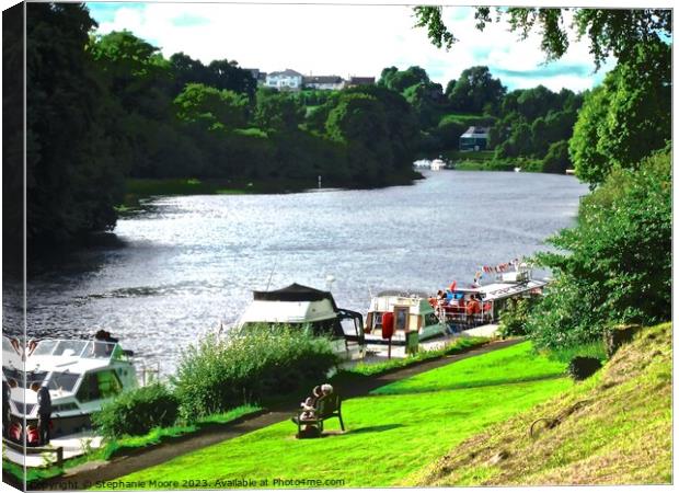 Boats moored at the Killyhevlin Hotel, Fermanagh, Northern Ireland Canvas Print by Stephanie Moore