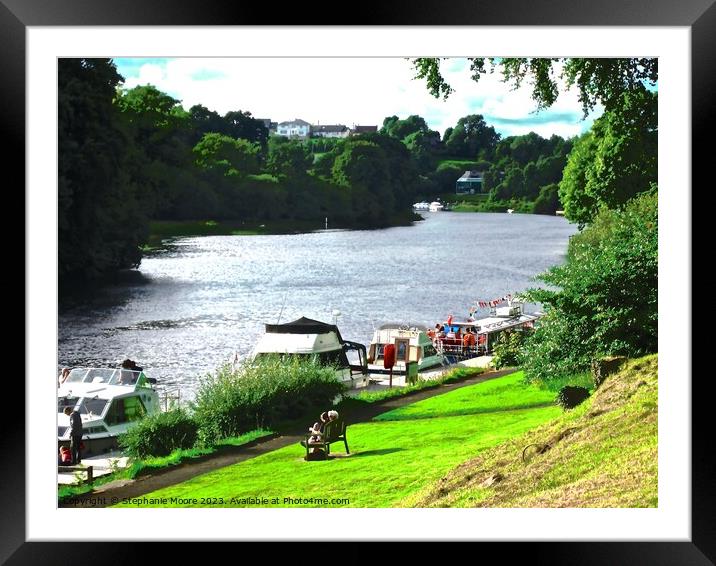 Boats moored at the Killyhevlin Hotel, Fermanagh, Northern Ireland Framed Mounted Print by Stephanie Moore