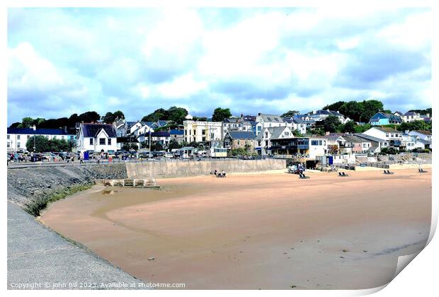 Beach and town, Saundersfoot, South Wales, UK. Print by john hill