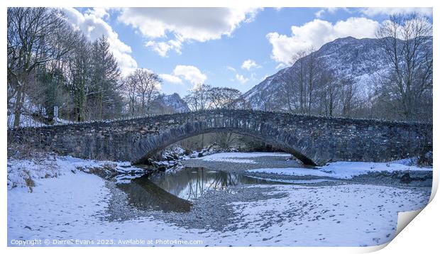 Grange bridge in snow Print by Darrell Evans