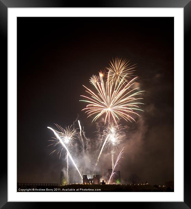 Caerphilly Castle Fireworks Framed Mounted Print by Andrew Berry