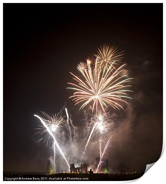 Caerphilly Castle Fireworks Print by Andrew Berry