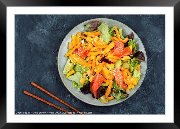 Asian salad with salmon. Framed Mounted Print by Mykola Lunov Mykola