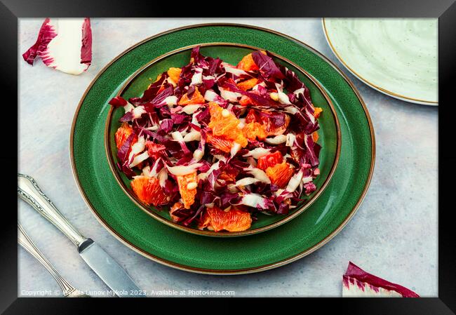 Salad with red radicchio and orange Framed Print by Mykola Lunov Mykola