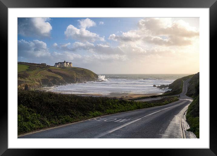 Poldhu Cornwall storm Framed Mounted Print by kathy white